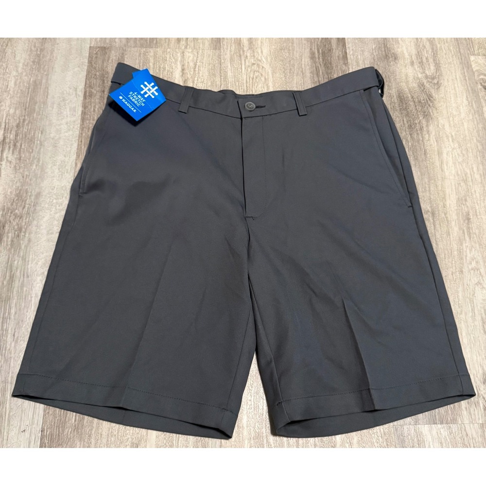 Haggar Cool 18 Pro Mens 34 Grey Expandable Waist Stretch Golf Shorts H500438